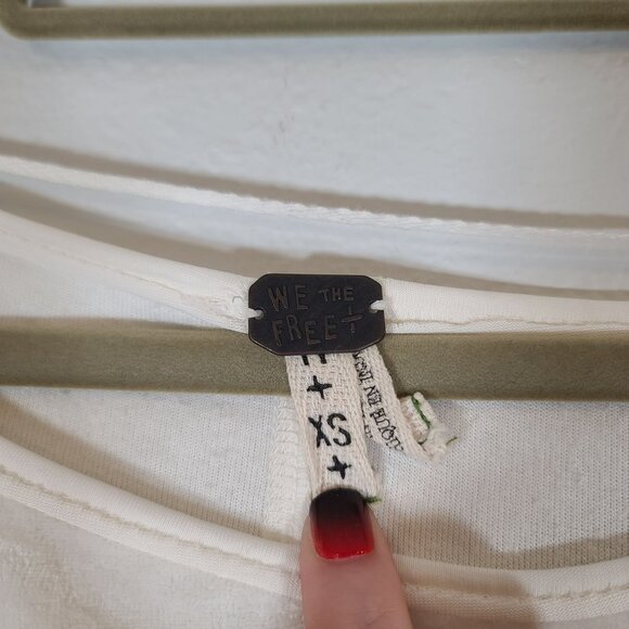 Free People Scoop Neck Slouchy Oversized Short Sleeve Velvet Doran Tee‎ Cream XS - Picture 4 of 7